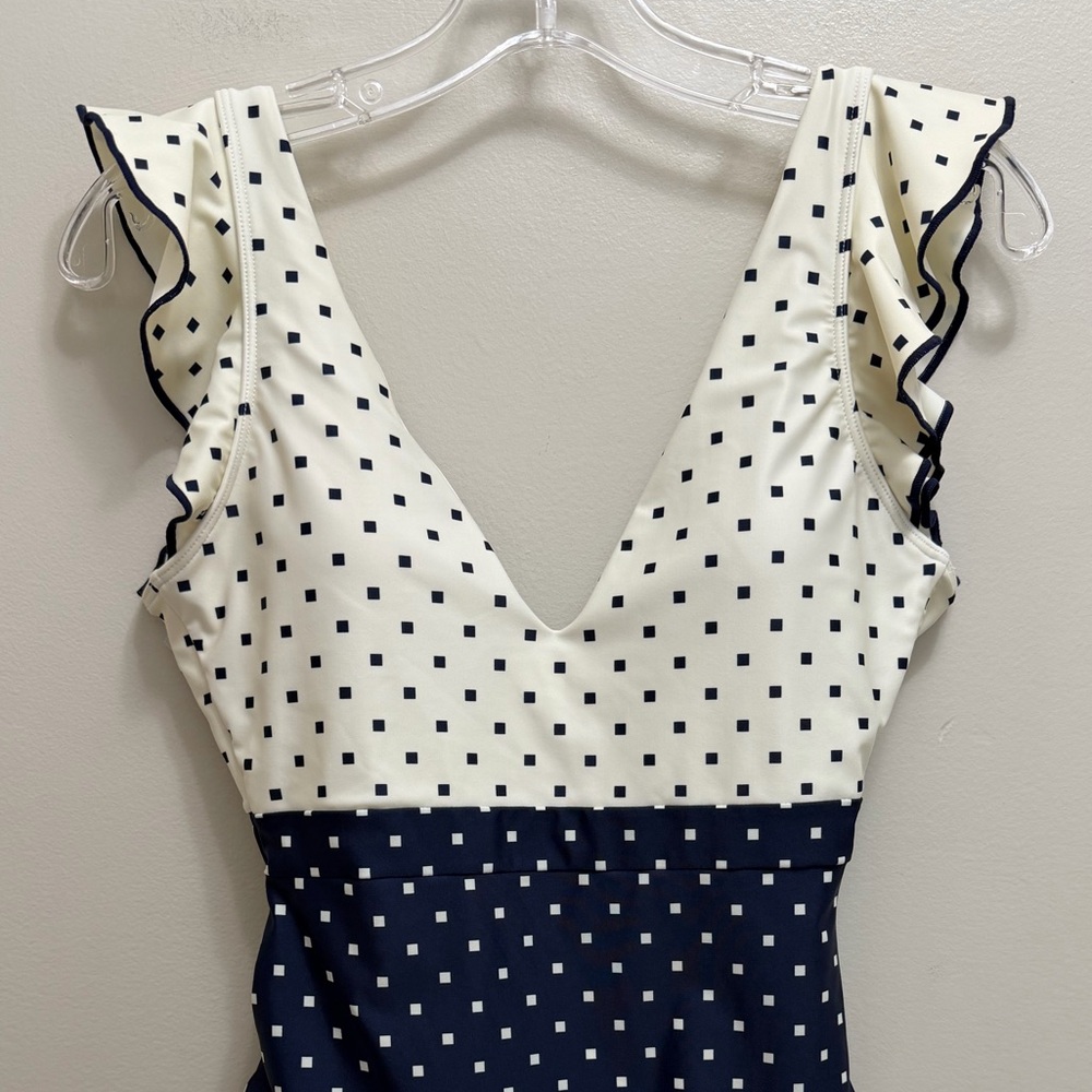 Summersalt The Ruffle Backflip One Piece Swimsuit Square Dot Blue Ivory Size 4 - Picture 5 of 12